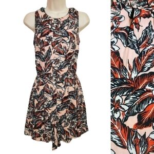 Zara Woman Floral Print Romper Peach Black X Small